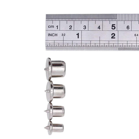 Pro Grade Dowel And Tenon Center Transfer Plugs Set For Accurate Hole Transfer And Center Marking Includes One Quarter Inch Five Sixteenths Inch Three Eighths Inch And One Half Inch Sizes Eight Piece Kit With Internal Centering Pin And Scribe Point shown with ruler
