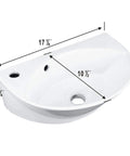 Small Wall Mounted Bathroom Sink 17 Inch White Ceramic Oval Basin With Porcelain Coated Finish Floating Wall Hung Design Overflow Single Faucet Hole On Left Side Space Saving Go To Modern Fixture For Small Bathrooms Easy Install.