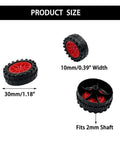 20 Pack Toy Car Wheels With 10 Metal Axles For RC Cars And DIY Bots, Red Plastic Wheels 30mm Dia, 10mm Thick, Fits 2mm Shafts