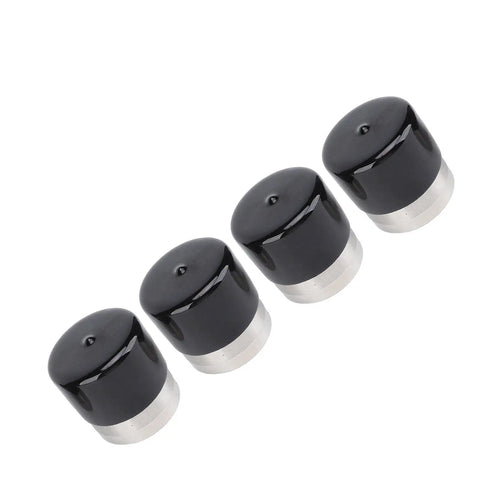 Set of 4 stainless steel boat trailer bearing protector caps with black coating, 1.980 inch diameter, dual side shielding for protection.