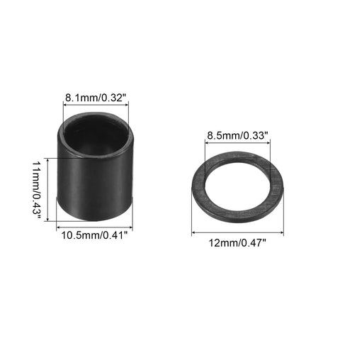 Skateboard Longboard Bearing Spacers And Speed Washers Set, 16 Spacers, 40 Washers, black aluminum and iron with dimensions