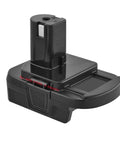 Black Universal Battery Adapter For 18V Tools Converts DeWalt 20V Max Li-Ion Battery To 18V Power With Built-In 5V 2.1A USB Port