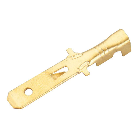 Close-up of Male Spade Quick Splice Crimp Terminals 4.8mm Non Insulated Brass Connectors for 1mm2 to 1.5mm2 Wire