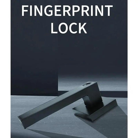 Smart Biometric Door Lock With Fingerprint Keyless Handle For Home Use shown from the side, sleek black design, ideal for bedrooms.