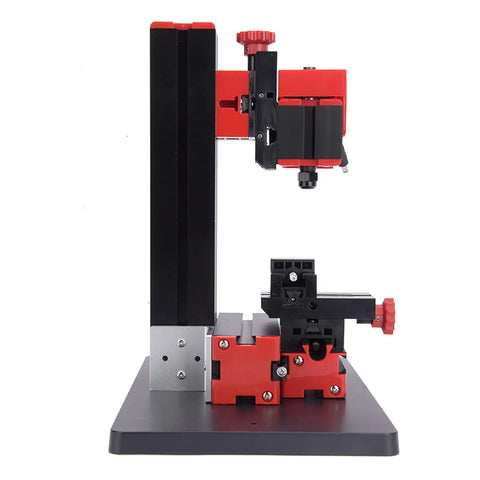 Garosa 6 In 1 Mini Motorized Lathe Machine, side view of compact multi-functional DIY woodworking tool and setup.