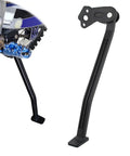 Lightweight Aluminum Motorcycle Kickstand For YZ250F YZ450F 2006 2009 Dirt Bike Side Stand With Anodized Rust Resistant Finish No Fuss Install For Stable Parking And Long Lasting Durability, side view showing attached to bike and standalone