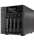 Four Bay Network Attached Storage Built To Last With Blazing Fast AMD Ryzen Quad Core Processor And Sixteen Gigabyte DDR5 Memory, front view.