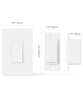 3 Way WiFi Smart Light Switches 4 Pack With 2.4GHz Connectivity, white dimensions shown front and side view