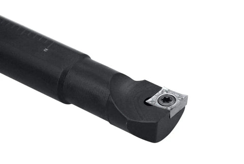 Beefy Indexable Boring Bar, 3/4 Inch Shank By 10 Inch Length, Negative 5 Degree End And Side Cut, For Aluminum, Accepts AKH01 CCGT32.51 Inserts, Handles Light Roughing To Finishing Small Bores, Solid Carbide Tool