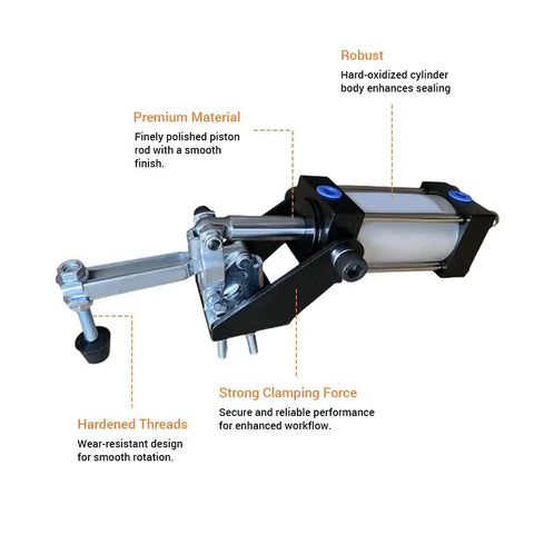 Heavy Duty 200Lb Pneumatic Hold Down Clamp Fixture For Woodworking, Welding And CNC Projects With 91kg Clamping Force, Quick Air Clamp For Fast Setup, Precise And Reliable Workpiece Holding., zinc-plated iron pneumatic clamp with polished rod and threaded hold-down screw