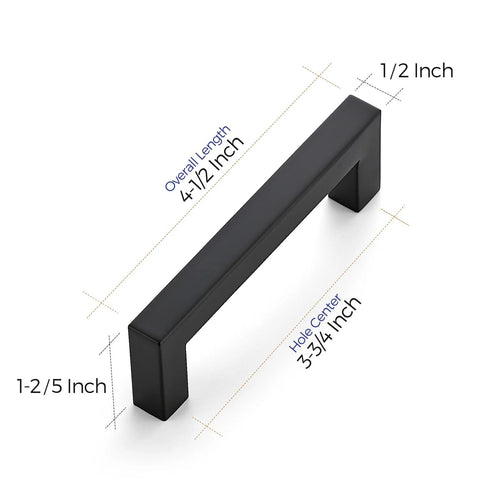 Set Of 30 Matte Black Square Cabinet Handles 3 3/4 Inch Center To Center Drawer Pulls For Kitchen Cabinets And Furniture with dimensions
