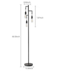 Farmhouse Industrial Tree Floor Lamp With 3 Edison LED Bulbs For Living Room, Bedroom And Office, Rustic Black lamp with dimensions