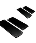 Zero Clearance Insert Plate For 12 Inch Miter Saw, Throat Plate Replacement For Cleaner Precision Cuts, Reduced Tear-Out, And A Smooth Flat Surface For Do-It-Yourself Woodworking Projects, showing four black plates of varying sizes with mounting holes.
