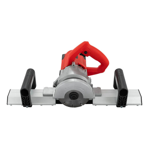 Front view of Pro Grade 1200W Electric Tile Bevel Cutter with 45 Degree Chamfering, showing red handle and aluminum base plate.