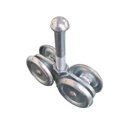 Overhead Trolley Wheel Rollers Kit, 4 Wheel Set, heavy duty castor swivel for garages and workshops, metal and bolt visible
