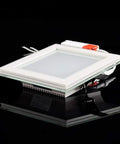 Recessed Lighting Housing Trim Kits Hallway Ultra Thin Square Recessed Led Downlight Commercial Embedded Spotlight Glass Panel Ceiling Lights for Home Living Room 6000k White Light_6w at angle with glass panel and wiring.