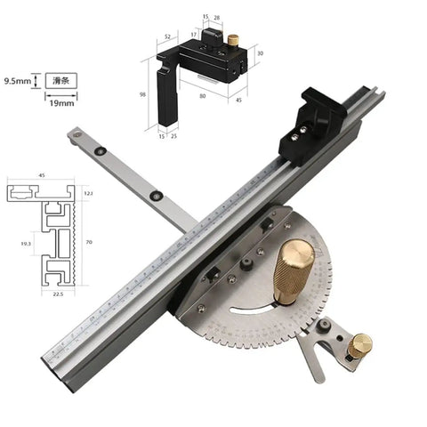 Heavy Duty Aluminum Miter Gauge With Extended Fence For Table Saw, 450mm, precise cuts, features brass locking knob.