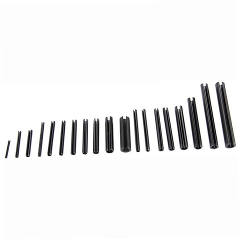 Roll Pins Assortment Kit Slotted Hollow Dowel Pins 450 Pcs For Auto Mechanical Workshop Pro Grade Gearhead Approved Repairs Durable Spring Steel With Black Oxide Finish arranged in size order