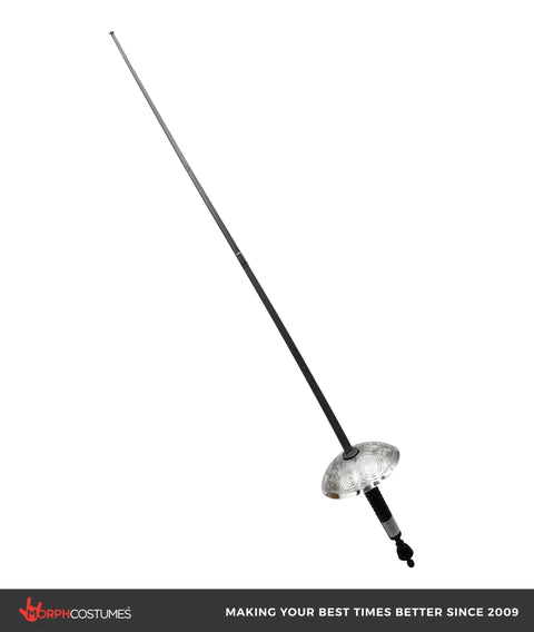 Cosplay Ready 25 Inch Plastic Fencing Foil Sword, Lightweight Silver And Black Knight Rapier Prop with decorative guard