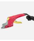 Heavy Duty Electric Strapping Machine With Heat Welding Tool Kit For Portable PP Banding, red handheld applicator, ergonomic grip.