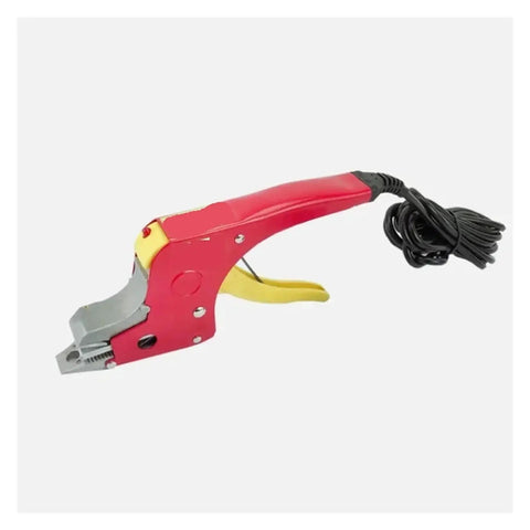 Heavy Duty Electric Strapping Machine With Heat Welding Tool Kit For Portable PP Banding, red handheld applicator, ergonomic grip.
