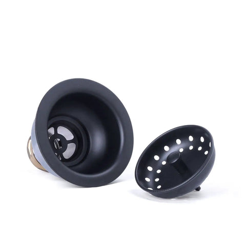 Three And A Half Inch Deep Cup Kitchen Sink Drain Assembly In Matte Black Finish, 304 Stainless Steel Build With Fixed Post Basket