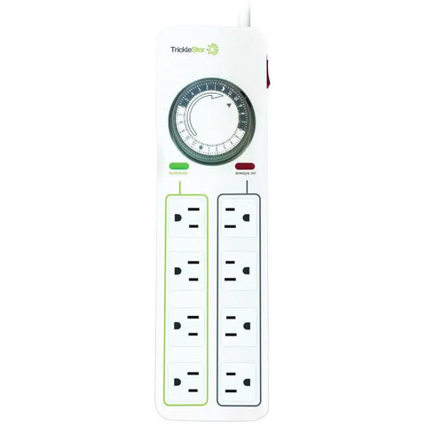 8 Outlet Timer Power Strip with 720 Joules Surge Protection, 4 Ft Cord, showing dial timer and LED status indicators