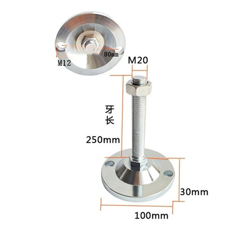 4 Pack Adjustable Furniture Feet For Machinery Leveling With Swivel Levelers Heavy Duty Carbon Steel Anti Corrosion Capable Of Load Up To 3 To 3.5 Tons Easy To Install And Adjust For Tables Chairs Shelves Workbenches And Industrial Equipment. M20 x 250mm foot