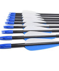 Recurve Bow Arrows 26 Inch Fiberglass Arrow Set With Blue And White Vanes For Target Practice Safety Glass For Youth Beginners Gals 12 Pack Great For Target Practice At The Range shown in a line.