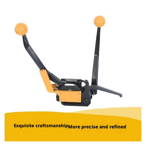 Heavy Duty Sealless Steel Strapping Tool, Manual Buckle-Free Iron Banding Machine for Secure Packaging with ergonomic handles.