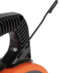 1/8 Inch 120 Foot Steel Electrical Fish Tape With Double Loop Tip, handle and tip detail, built to last heavy-duty wire puller