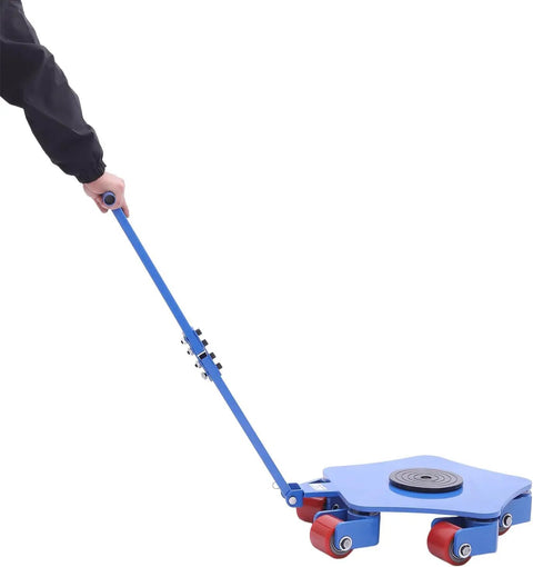 Heavy Duty Machinery Skates Carrying 4409 Lbs And Designed For No Sweat Equipment Moving With A Beast Mode Carbon Steel Base And Smooth PU Casters, showcased in blue with red PU wheels.