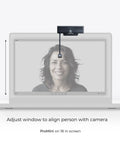 ProMini 4K Eye Contact Webcam with retractable arm on laptop screen for video calls, showing camera alignment with screen