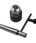 High Quality Rock Solid One Half Inch Drill Chuck With Secure Morse Taper Two Mounting Comes With Key For Precise Metal Or Wood Drilling On Lathe Tailstock Built For Serious Shop And Garage Use Making Your Work Simple And Fast To Handle, with key and Morse taper