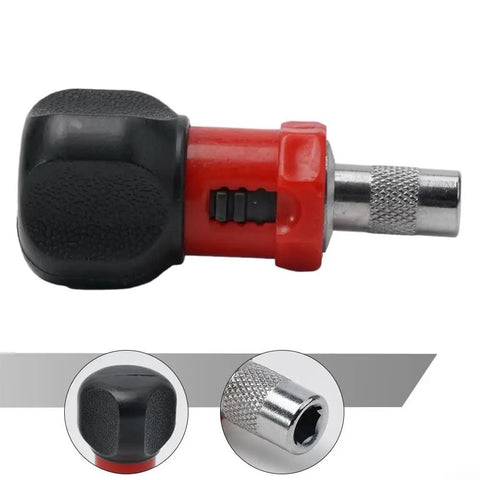 Heavy Duty Compact Quarter Inch Hex Ratchet Screwdriver With Quick Forward Reverse Switch And Slick Pocket Friendly Design showing the hex chuck and grip.