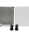 Outdoor Weatherproof Junction Box For Electronics Projects IP67 Waterproof Case with 2 NPT Glands, open and closed view