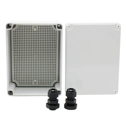 Outdoor Weatherproof Junction Box For Electronics Projects IP67 Waterproof Case with 2 NPT Glands, open and closed view