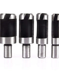 Top Shelf Eight Piece Wood Plug Cutter Set With Straight And Tapered Chamfer Drill Bits For Precision Woodworking Joinery Projects Slick 45 High Carbon Steel round shaft cutters.