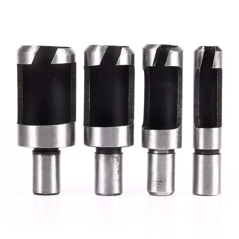 Top Shelf Eight Piece Wood Plug Cutter Set With Straight And Tapered Chamfer Drill Bits For Precision Woodworking Joinery Projects Slick 45 High Carbon Steel round shaft cutters.