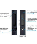 Matte Black Privacy Pocket Door Lock Hardware With Invisible Recessed Handle Latch And Keys, 6.3 Inch Sliding Door Mortise Lock For Double Barn Doors, Durable Zinc Alloy Body And Copper Cylinder, Anti Corrosion side and front view