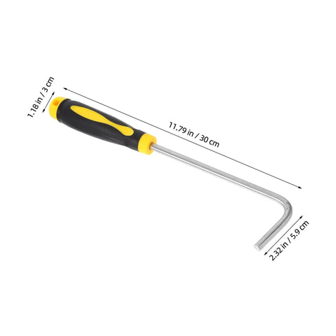 Multi Function Stainless Steel Roller Shutter Hook And Manhole Cover Lifter With Plush Rubber Grip Tough As Nails Gutsy Load Rating Universal Door Pull Bar Tool close-up of yellow and black handle and stainless steel shaft
