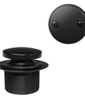 Tip Toe Bathtub Drain Plug Trim Set With Two Hole Overflow Faceplate Matte Black One And A Half Inch NPSM Threaded Drain Replacement