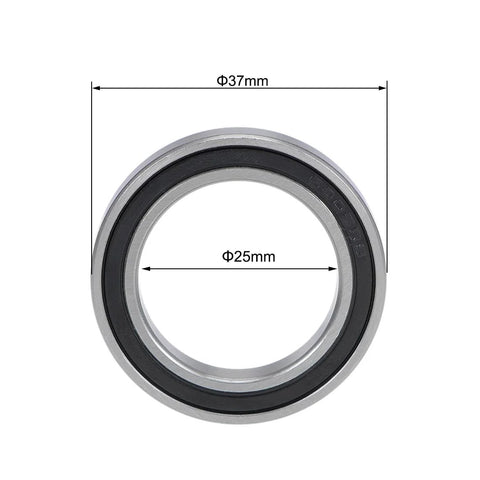 Front view: deep groove ball bearing, 25mm ID, 37mm OD, 7mm bore, double sealed chrome steel