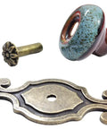 Top Shelf 10 Pack Retro Ceramic Cabinet Knobs Vintage Petal Drawer Pulls With Rustic Zinc Alloy Mounts No Sweat Easy Install For Kitchen Cupboard Dresser Room Decor showing a blue ceramic knob, decorative zinc base, and mounting hardware.