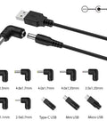 USB To DC 5V Power Cord With 10 Connector Tips For Easy Plug-and-Play Power Across Your Gadgets 5.5x2.1mm Plug Jack Includes 5.5x2.5, 4.8x1.7, 4.0x1.7, 4.0x1.35, 3.5x1.35, 3.0x1.1, 2.5x0.7, Micro USB, Type-C, Mini USB, 5FT, black USB cable with tip adapters