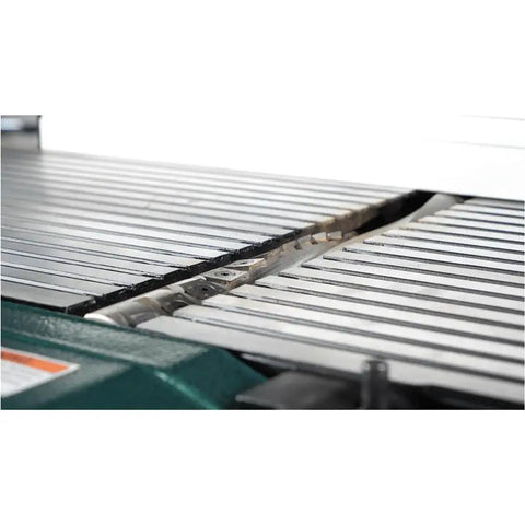 Close-up view of the cutting table on the 12 Inch Combo Planer Jointer With Helical Cutterhead 1.5 Hp Motor.