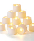 Battery Operated Timer Tea Lights With Built In 6 Hour Timer Auto On Daily Flameless Led Tealight Votives displayed in a pyramid