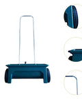 Hand Push Seed Spreader For Lawn And Garden, Walk Behind Drop Spreader Tool, blue with smooth wheels, lightweight PP construction.