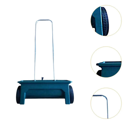 Walk Behind Seed Spreader 12 Liter Hand Push Garden Seeder Broadcast and Drop Spreader with long handle and smooth wheels