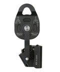 Self Locking Pulley With Progress Capture Swing Side For Heavy Hauling And Lifting System Aluminum Alloy Wheel 400 Kg Load 25 KN Breaking Strength Ball Bearings 8 To 12 Millimeter Rope Compatibility 18cm By 7.5cm Anodized Finish Black, front view